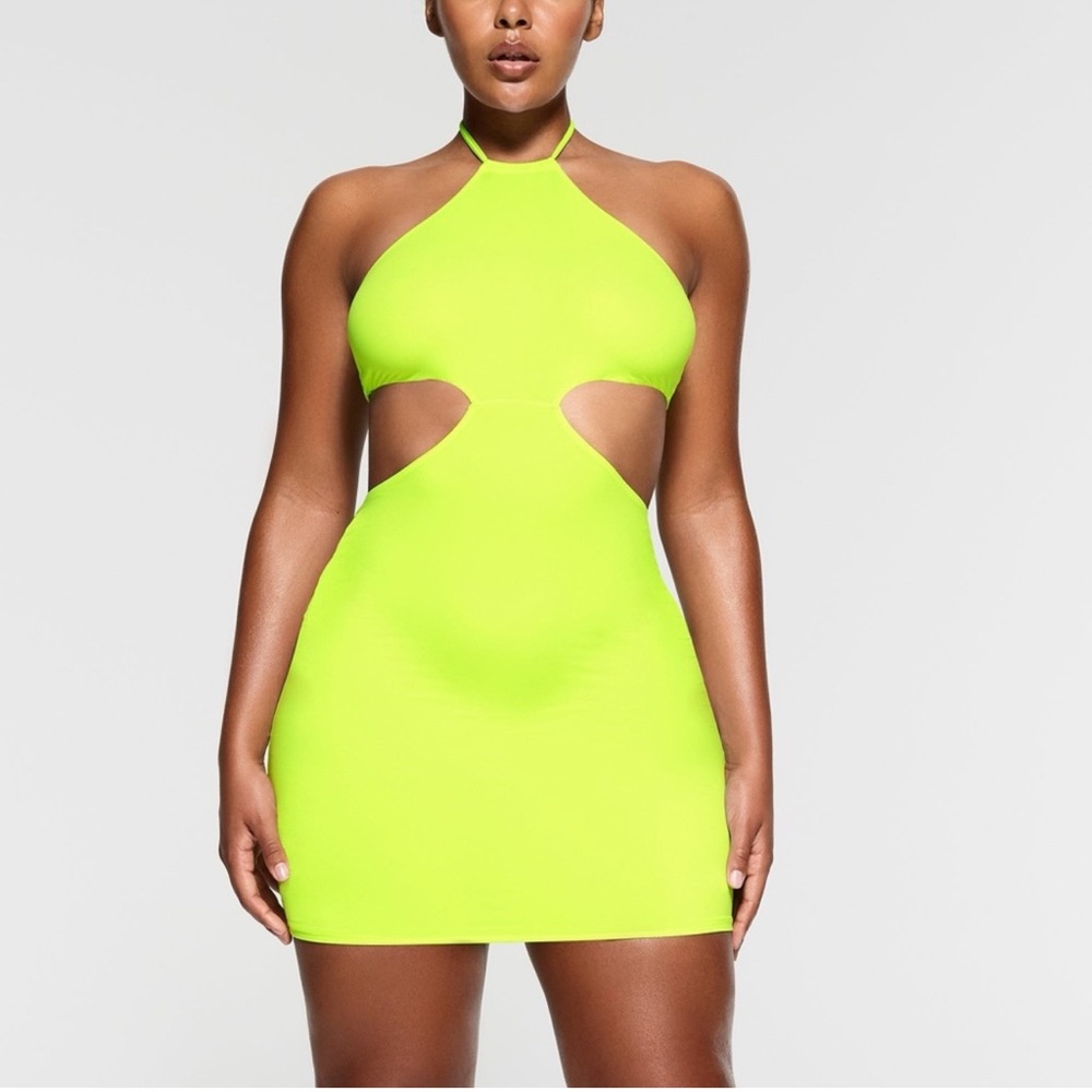 Skims Neon Green Cutout Halter Dress